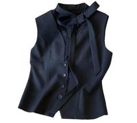 Gilet senza maniche da donna in pizzo patchwork crop top ufficio signora cardigan top, Nero , S