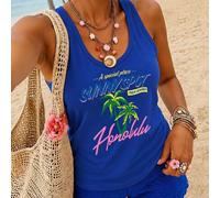 Gilet senza maniche da donna per l'estate|Palme bicolore SUNNY SPOT Hawaiian colorato stampato in inglese Abbigliamento da spiaggia casual L,M,S,XL,XXLGrafico,Lettere,TropicalePoliestere