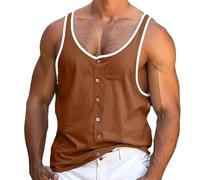 Gilet senza maniche da uomo facilmente indossabile camicia di base da uomo I Identify As an American Print Round Neck Tank Top per sport indoor outdoor vita quotidiana, Marrone, L