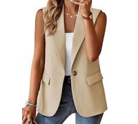 Gilet senza Maniche Estivo da Donna Top Leggero Completamente Foderato Moda Casual Lavoro Ufficio Blazer con Tasche (1-beige,XL)
