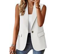 Gilet senza Maniche Estivo da Donna Top Leggero Completamente Foderato Moda Casual Lavoro Ufficio Blazer con Tasche (1-bianco,L)