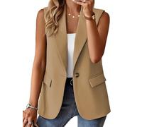 Gilet senza Maniche Estivo da Donna Top Leggero Completamente Foderato Moda Casual Lavoro Ufficio Blazer con Tasche (1-kaki,3XL)