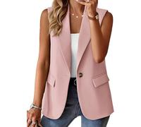 Gilet senza Maniche Estivo da Donna Top Leggero Completamente Foderato Moda Casual Lavoro Ufficio Blazer con Tasche (1-rosa,M)