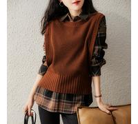 Gilet Senza Maniche In Maglia Per Donna Maglione Top Collo A Giro