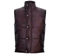 Gilet Senza Maniche In Pelle Marrone, Giubbotto Imbottito