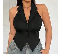 Gilet senza schienale con collo a bavero e bottoni davanti, in taglia comoda, adatto per l'autunno/inverno 0XL,1XL,2XL,3XL,4XL,5XLTessuto in maglia