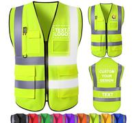 Gilet Sicurezza Personalizzato con Logo Nome Testo Giubbotto Sicurezza Personalizzato Riflettente con tasche gilet alta visibilità personalizzato giubbotto lavoro personalizzato Giallo fluo 5XL