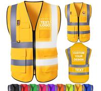 Gilet Sicurezza Personalizzato con Logo Nome Testo Giubbotto Sicurezza Personalizzato Riflettente con tasche gilet alta visibilità personalizzato giubbotto lavoro personalizzato Yellow 2X-Large