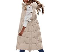 Gilet Smanicato Da Donna,Lunga Giacca Invernale Cappotto in piumino con tasche Leggero Gilet Lungo Cappotto Cappotto Invernale Con Cappuccio Giubbotto con Zip Donna per le mezze stagioni