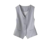 Gilet Smanicato Donna,Gilet Completamente Foderato per Costumi Festivi Da Donna, Alla Moda, Senza Maniche, con Bottoni, Scollo A V, Corto, Estivo, Elegante, Sottile, Retrò, Giacca Da Festa, Grigio