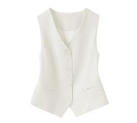 Gilet Smanicato Donna,Gilet Completamente Foderato per Costumi Festivi Da Donna, Alla Moda, Senza Maniche, con Bottoni, Scollo A V, Corto, Estivo, Elegante, Sottile, Retrò, Giacca Da Festa, Bianco