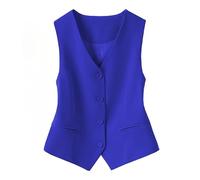 Gilet Smanicato Donna,Gilet Completamente Foderato per Costumi Festivi Da Donna, Alla Moda, Senza Maniche, con Bottoni, Scollo A V, Corto, Estivo, Elegante, Sottile, Retrò, Giacca Da Festa, Blu Rea