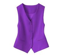 Gilet Smanicato Donna,Gilet Completamente Foderato per Costumi Festivi Da Donna, Alla Moda, Senza Maniche, con Bottoni, Scollo A V, Corto, Estivo, Elegante, Sottile, Retrò, Giacca Da Festa, Viola,