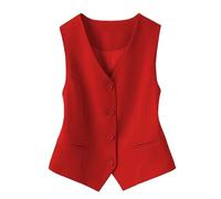 Gilet Smanicato Donna,Gilet Completamente Foderato per Costumi Festivi Da Donna, Alla Moda, Senza Maniche, con Bottoni, Scollo A V, Corto, Estivo, Elegante, Sottile, Retrò, Giacca Da Festa, Rosso,
