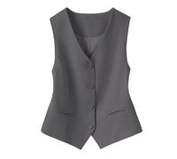 Gilet Smanicato Donna,Gilet Completamente Foderato per Costumi Festivi Da Donna, Alla Moda, Senza Maniche, con Bottoni, Scollo A V, Corto, Estivo, Elegante, Sottile, Retrò, Giacca Da Festa, Grigio