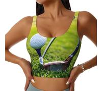 Gilet sportivo da donna con stampa campo da golf, casual, estivo, design a U, ottimo per il fitness, Nero , S