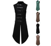 Gilet Steampunk Frack da Uomo Lungo Gilet Vintage Medievale Vest Senza Maniche Giacca Gotica Uomo Risvolto Vest Slim Fit Panciotto con Regolabile Taglia, Rinascimentale Panciotto Halloween Costume