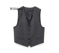 Gilet Striato A Un Bottone Senza Maniche A V Per Ufficio Moda Donna NUOVO