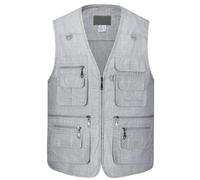 Gilet tascabile per uomo primavera autunno senza maniche giacca fotografo con molte tasche gilet estivo, Gilet Grigio Chiaro, XXL