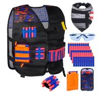 Gilet Tattico per Bambini Nerf con Set Serie N Strike Elite, Accessori con Caricatori Ricarica Rapida, Fasce Polso, Occhiali, Bandana per Ragazzi e Ragazze