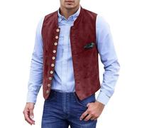 Gilet tradizionale da uomo, moderno, in pelle scamosciata, colore puro, per il tempo libero, classico, vintage, slim fit, gilet da lavoro, morbido e caldo, Colore: rosso, L