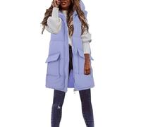 Gilet trapuntato da donna, leggero, con cappuccio, taglie grandi, con tasca, senza maniche, in cotone, tinta unita, elegante, con cappuccio, lunghezza al ginocchio, invernale, sportivo, per il tempo