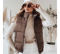 Gilet trapuntato da donna, un gilet corto e casual senza maniche con chiusura a cerniera, tasche e collo alto per protezione dal vento, elastico in vita, un elegante capospalla di transizione perfetto
