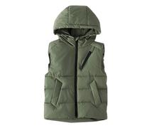 Gilet trapuntato, da ragazza, con colletto alto, leggero, con chiusura lampo, in tinta unita, traspirante, comodo (taglie 110-150), verde, 110