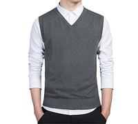 Gilet Uomo Maglione Stile Casual Lana Lavorato A Maglia Da Uomo Senza Maniche, Grigio scuro, 5X-Large