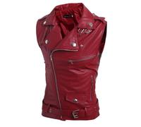 Gilet Uomo Pelle Biker, Gilet Pu Pelle Uomo, Gilet in Pelle da Motociclista da Uomo in Pelle Slim Fit Moda Punk Smanicato Uomo Invernale, Chiodo Pelle Uomo Gilet Uomo Casual Leather Jacket Men