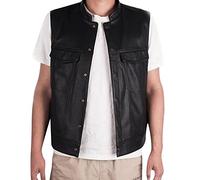 Gilet Uomo Pelle Moto Giubbotto Smanicato, Gilet da Motociclista in Ecopelle Gilet da Moto in Stile Tattico con Tasche Gilet Pu Pelle Uomo Chiodo Pelle Uomo Gilet Antivento Leather Jacket Men