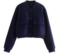 Gilets De Poche Décontractées pour Femmes Manteau Printemps à Manches Longues Bombers Mode Solide Outwear Féminin, Navy Blue, M