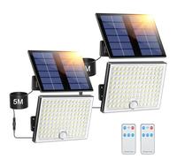 Giliwosy Faretto Led da Esterno Solare con Sensore di Movimento, Luce Solare Led Esterno con Telecomando 113 LED 2000mAh 4 Modes IP65 Impermeabile, Luci Solari da Giardino con 5M Cavo, 2 Pezzi
