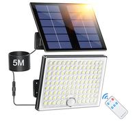 Giliwosy Faretto Led da Esterno Solare con Sensore di Movimento, Luce Solare Led Esterno con Telecomando 113 LED 2000mAh 4 Modes IP65 Impermeabile, Luci Solari da Giardino con 5M Cavo, 1 Pezzo