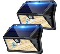 Giliwosy Luce Solare LED da Esterno con Sensore di Movimento, IP65 Impermeabile, 3 Modalità, Faretto LED da Esterno Solare per Parete Giardino Garage (2 Pezzi Bianco Caldo)