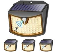 Giliwosy Luce Solare Led Esterno, 3 Modos IP65 Impermeabile Faretto LED da Esterno con Sensore di Movimento, Lampada Solare da Esterno per Giardino, Parete, Garage (4 Pezzi Bianco Caldo)