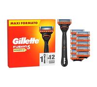 Gillette Fusion 5, 1 Rasoio Barba Manuale e 12 Lamette Da Barba Di Ricambio per Rasoio Manuale Fusion5, da 5 Lame, Rasatura Scorrevole con Striscia Lubrificante, Fino a 1 Mese di Rasatura per Lametta