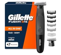 Gillette Fusion One Rasoio Elettrico Uomo Barba e Corpo, 3 Pettini Barba (1,2,5mm) e 1 Pettine Corpo, Testina Oscillante, Lama Ricambio, Impermeabile, Senza Fili, 45 Min Autonomia, Tecnologia Braun