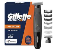 Gillette Fusion One Rasoio Elettrico Uomo Barba e Corpo, 7 Accessori, Nero | 3 Pettini Barba, 1 Pettine Corpo, Testina Oscillante, Lama Ricambio, Rasoio Corpo, Impermeabile, Senza Fili, 45 Min Autonomia