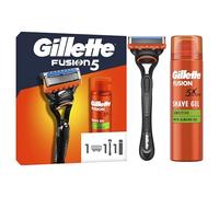 Gillette Fusion5 Rasoio Barba, 1 Rasoio Gillette + 1 Lametta Di Ricambio, Con Striscia Lubrificante Per Una Morbida Scorrevolezza E 5 Lame Per Una Rasatura Profonda E Duratura + Fusion Gel Da Barba
