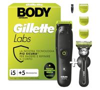 Gillette Labs Body + Rifinitore Intimo i5 Per Uomo, Per Corpo + Zona Intima | Rasoio Elettrico Corpo Uomo + Zona Intima con 1 Pettini e Gancio Magnetico per Doccia, Custodia, Ricaricabile, Impermeabile