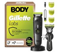 Gillette Labs Body + Rifinitore Intimo i7 Per Uomo, Per Corpo + Zona Intima | Rasoio Elettrico Corpo Uomo + Zona Intima con 1 Pettini e Gancio Magnetico per Doccia, Ricaricabile, Impermeabile