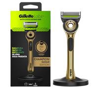Gillette Labs Con Barra Integrata, Rasoio Barba Manuale, 1 Manico, 1 Lamette Gillette di Ricambio, Con Base Magnetica, Edizione Dei Campioni, Oro, Rasoio Barba e Lamette Di Ricambio