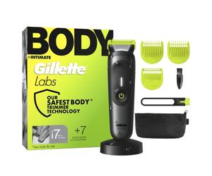 Gillette Labs i7 Trimmer per corpo e zona intima, da uomo, con tecnologia SkinFirst, tosaerba impermeabile, luce LED per visibilità, 3 accessori di taglio di precisione e base di ricarica