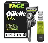 Gillette Labs Rasoio a Mano Libera, 5 Lamette di Ricambio | 1 Manico Rasoio Barba Manuale con Barra Esfoliante + 5 Lamette GilletteLabs, Include Gancio da Parete e Custodia da Viaggio