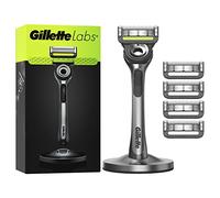 Gillette Labs Rasoio Barba Manuale Con Barra Integrata, 1 Manico, 5 Lamette Gillette di Ricambio, Con Base Magnetica, Grigio, Rasoio Barba e Lamette Di Ricambio