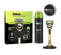 Gillette Labs Rasoio Barba Manuale Uomo Con Barra Esfoliante Champion Gold, 1 Manico + 1 Lametta Gillette Labs, 1 Gel Da Barba, 1 Crema Idratante, 1 Base Magnetica