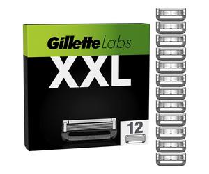 Gillette Labs XXL 12 Lamette Gillette Da Barba di Ricambio per Rasoio Barba Manuale, da 5 Lame Affilate in Acciaio, Comfort e profondità, Compatibile con i Rasoi Labs, Idea Regalo