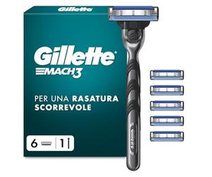 Gillette Mach3 Regolabarba Uomo, Lame Rasoio a Mano Libera, 1 Manico e 6 Lamette da Barba da 3 Lame, Facile Risciacquo, con Gel Lubrificante, Fino a 15 Rasature con 1 Testina, Gillette Mach 3