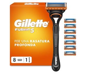 Gillette Rasoio Barba Manuale + 8 Lamette Gillette Fusion 5, LAMETTE DA BARBA Di Ricambio a 5 Lame e Rasoio Manuale Fusion 5, Rasatura Scorrevole con Striscia Lubrificante